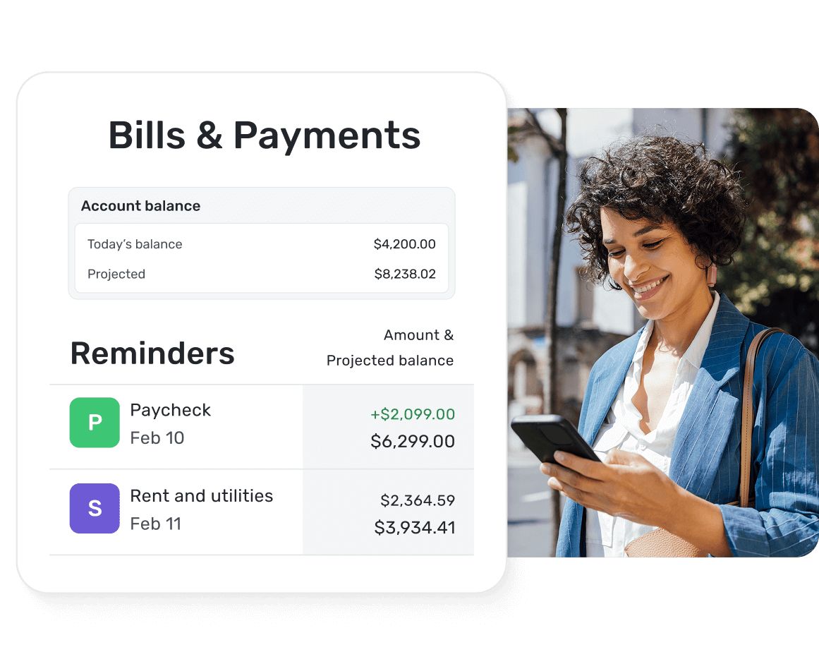 View upcoming paychecks & bills at a glance